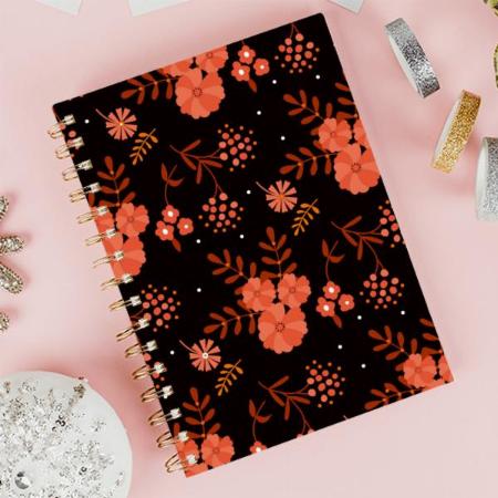 Pretty Autumn Floral Pattern Peach and Black Customized Photo Printed Notebook