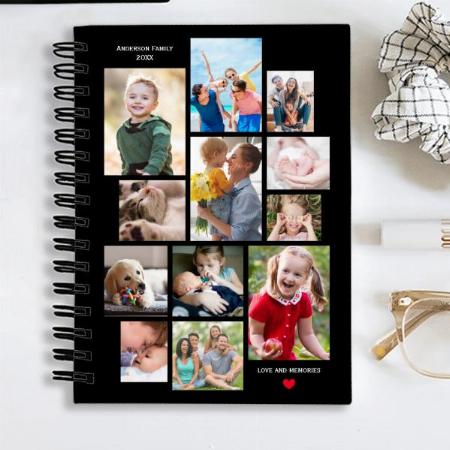 12 Photo Family Memory Collage with Heart on Black Customized Photo Printed Notebook
