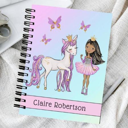Pretty Unicorn with Princess Design Customized Photo Printed Notebook