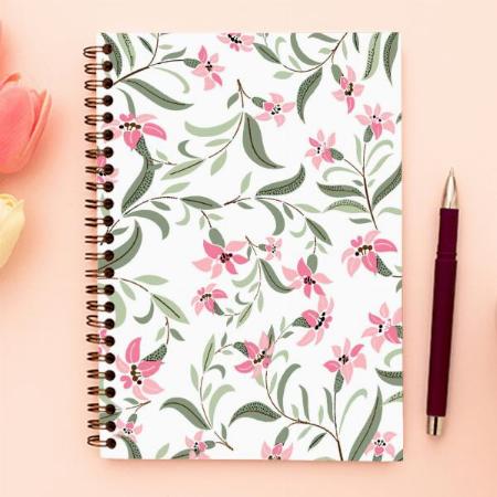 Pretty Elegant Pink Floral Pattern White Design Customized Photo Printed Notebook