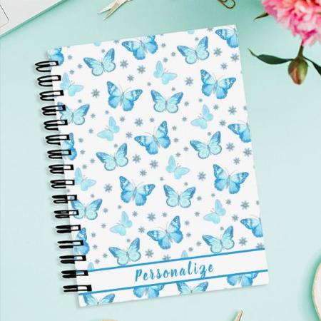 Pretty Baby Blue Butterfly Floral Pattern Design Customized Photo Printed Notebook