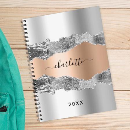 Silver Rose Gold Agate Marble Customized Photo Printed Notebook