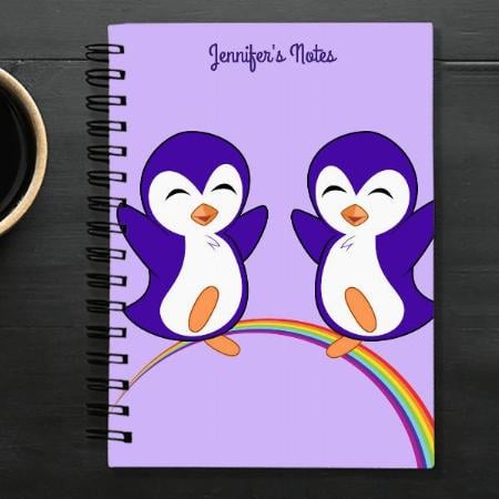 Pretty Purple Penguin Rainbow Monogram Customized Photo Printed Notebook