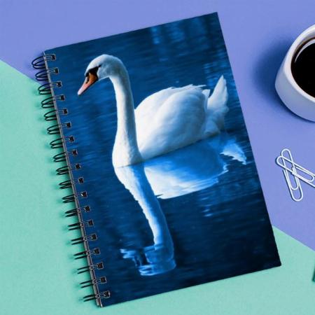 Pretty White Swan Floating on a Blue Lake Customized Photo Printed Notebook
