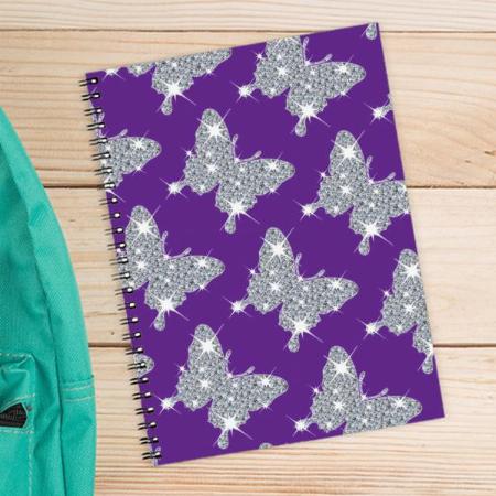 Funky Faux Sparkly Diamond Butterfly on Purple Customized Photo Printed Notebook