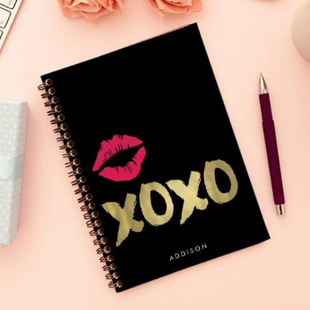 XOXO Faux Gold & Pink Lips Design Customized Photo Printed Notebook