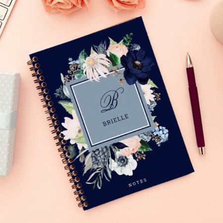 Navy and Blush Floral Customized Photo Printed Notebook