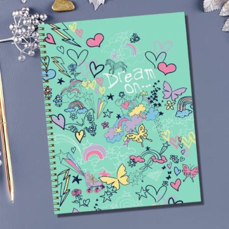 Dream On Kids Doodles Mint Pastel Customized Photo Printed Notebook