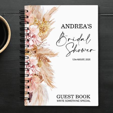 Blush Floral Boho Bridal Shower Guest Customized Photo Printed Notebook