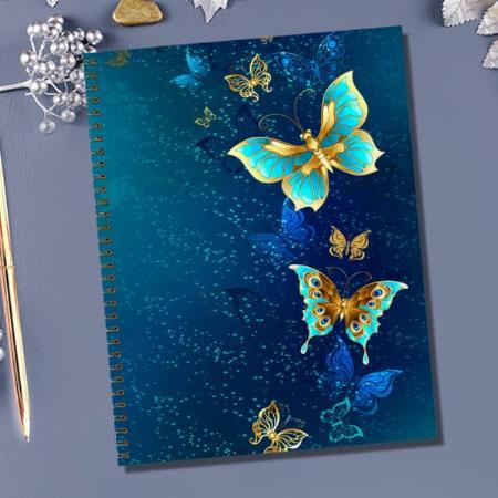 Golden Butterflies on a Blue Customized Photo Printed Notebook