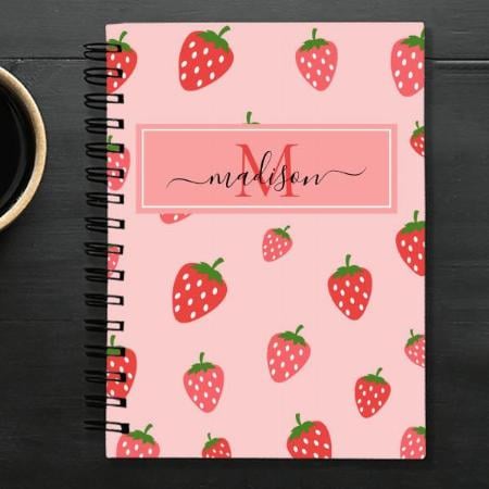 Cute Strawberry Blush Pink Monogram Customized Photo Printed Notebook