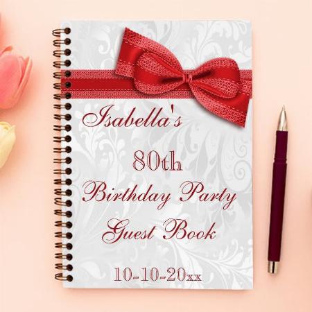 80th Birthday Party Damask and Bow Customized Photo Printed Notebook