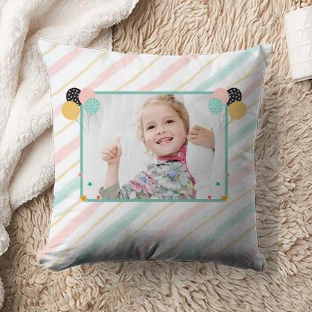 Pink Blue Lines with Balloon Photo Frame Customized Photo Printed Cushion
