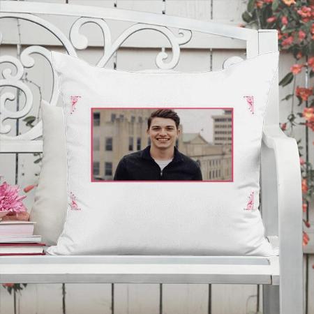 White with Pink Frame Customized Photo Printed Cushion