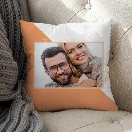 Orange and White Photo Frame Customized Photo Printed Cushion