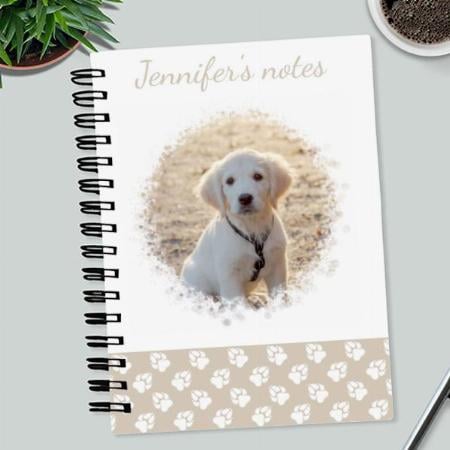 Pet Photo & White Paws On Beige Customized Photo Printed Notebook