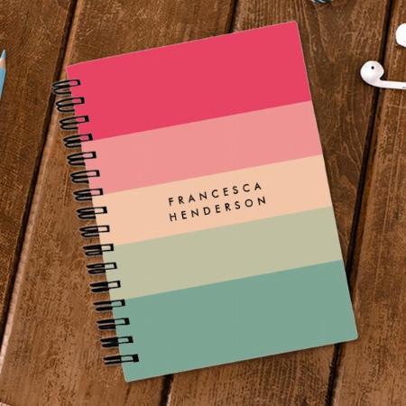 Colorblock Horizontal Stripe Pink & Green Monogram Customized Photo Printed Notebook