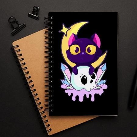 Pastel Goth Moon Wiccan Animal Cat Skull Customized Photo Printed Notebook