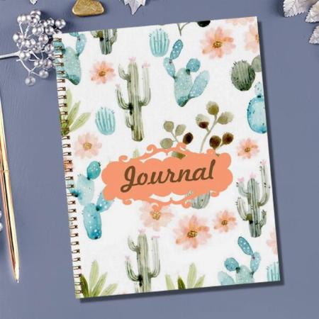 Pastel Desert Cactus Spiral Journal Lined Customized Photo Printed Notebook