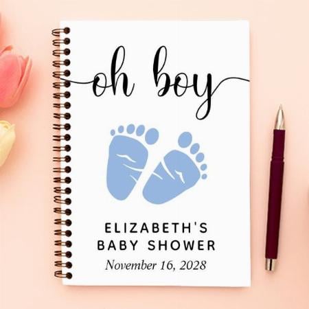 Baby Boy Shower Blue Feet Guest Customized Photo Printed Notebook