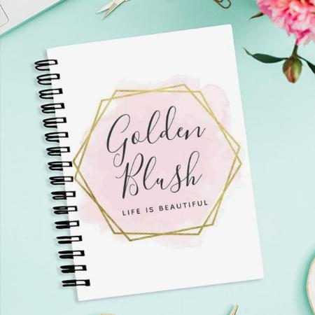 Blush Pink Watercolor & Modern Gold Geometric Chic Customized Photo Printed Notebook