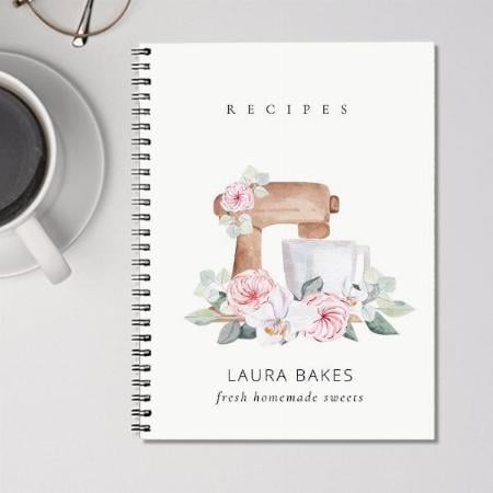 Blush Floral Cake Mixer Bakery Catering Recipe Customized Photo Printed Notebook