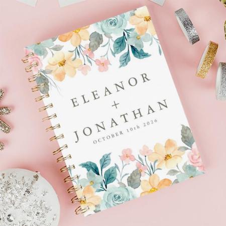 Pastel Teal Pink Watercolor Floral Customized Photo Printed Notebook