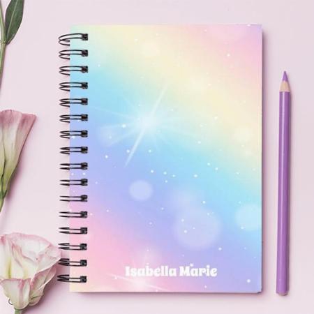Pretty Pastel Rainbow Sparkle Girly Monogram Customized Photo Printed Notebook