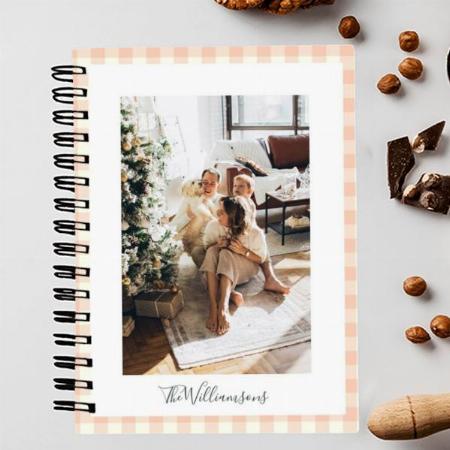 Pastel Peach Gingham Check Plaid Photo Name Customized Photo Printed Notebook