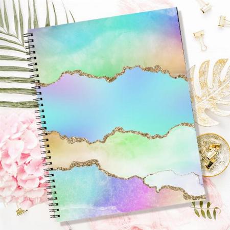 Iridescent Pastel Ombre Marble Customized Photo Printed Notebook
