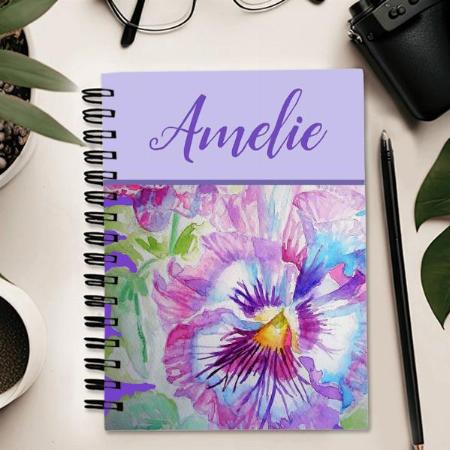 Pansy Purple Watercolor Pretty Floral Flower Customized Photo Printed Notebook