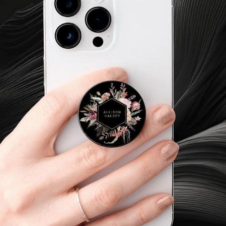 Rustic Elegant Floral with Geometric Frame Customized Printed Phone Grip Holder Sockets