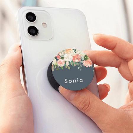 Pink and Grey Watercolor Floral Customized Printed Phone Grip Holder Sockets