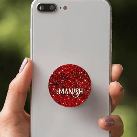 Chic Whimsical Red Black Glitter Monogram Customized Printed Phone Grip Holder Sockets