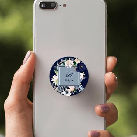 Navy Blue and Blush Floral Customized Printed Phone Grip Holder Sockets