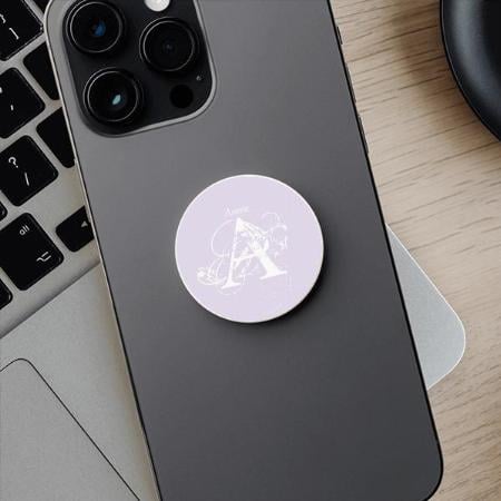 Simple Modern Minimalist Lavender White Monogram Customized Printed Phone Grip Holder Sockets