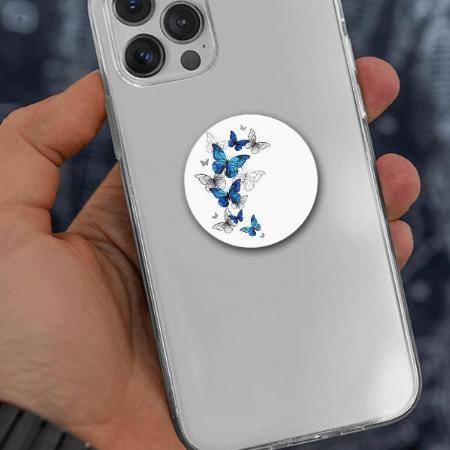 Blue Flying Butterflies Customized Printed Phone Grip Holder Sockets