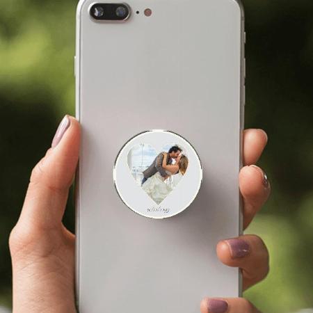 White Heart Border Frame Customized Printed Phone Grip Holder Sockets