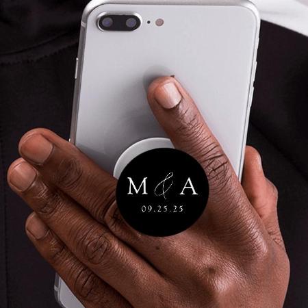 Modern Elegant Black and White Customized Printed Phone Grip Holder Sockets