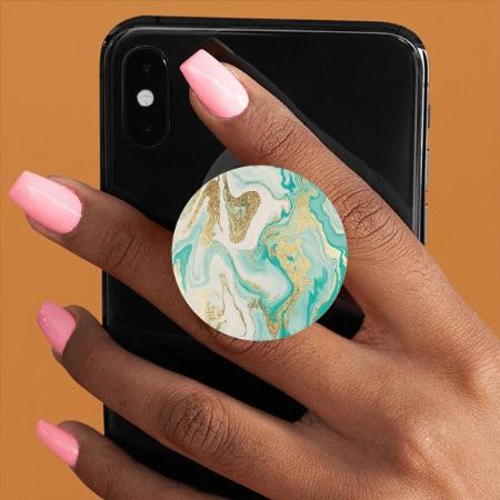 Modern Agate Teal Gold Marble Pattern Customized Printed Phone Grip Holder Sockets