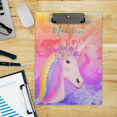 Watercolor Girly Rainbow Unicorn Customized Photo Printed Exam Board