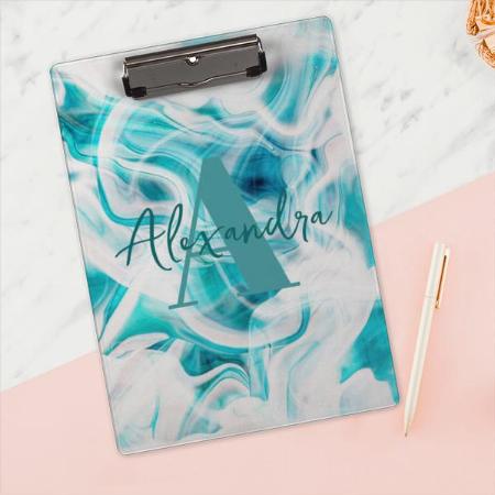 Abstract Chic Teal White Liquid Paint Customized Photo Printed Exam Board