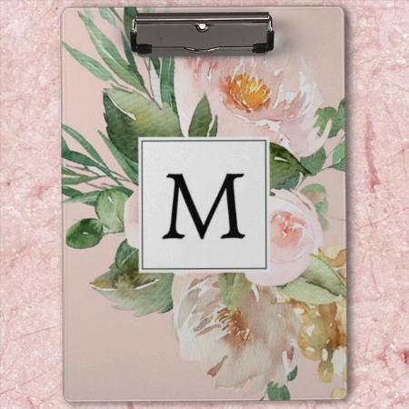 Modern Watercolor Pink Flowers Monogrammed Customized Photo Printed Exam Board