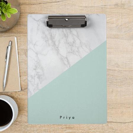 Modern White Marble with Mint Green Customized Photo Printed Exam Board