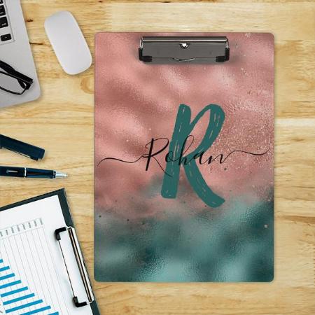 Monogram Teal and Soft Blush Pink Ombre Foil Customized Photo Printed Exam Board
