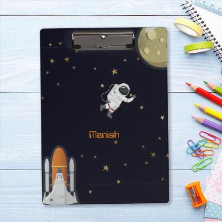 Trendy Astronaut Moon Rocket Monogram Customized Photo Printed Exam Board