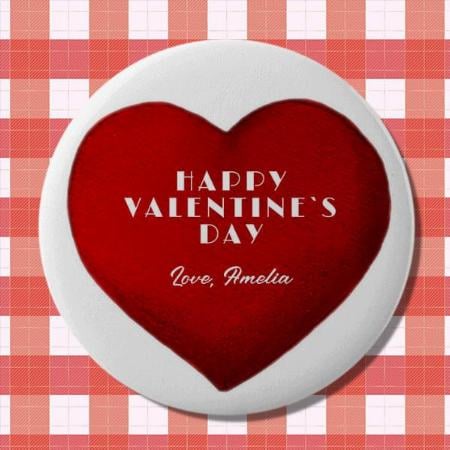 Romantic Red Heart Happy Valentine`s Day Customized Photo Printed Button Badge