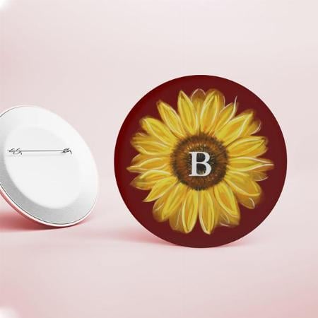 Gold Sunflower Monogram  Customized Photo Printed Button Badge