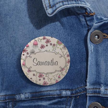 Elegant Pink Flowers with Frame Customized Photo Printed Button Badge