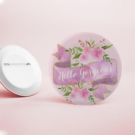 Pretty Floral Blush Pink Gold Design Customized Photo Printed Button Badge